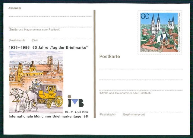 BRD PRIVAT-GA GANZSACHE 1996 TAG DER BRIEFMARKE POSTKUTSCHE PFERDE gq98
