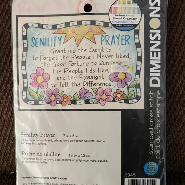 Dimensions Senility Prayer Stamped Cross Stitch NIP