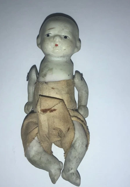 Antique Dollhouse BISQUE BABY DOLL Jointed Porcelain Vtg Japan Marked