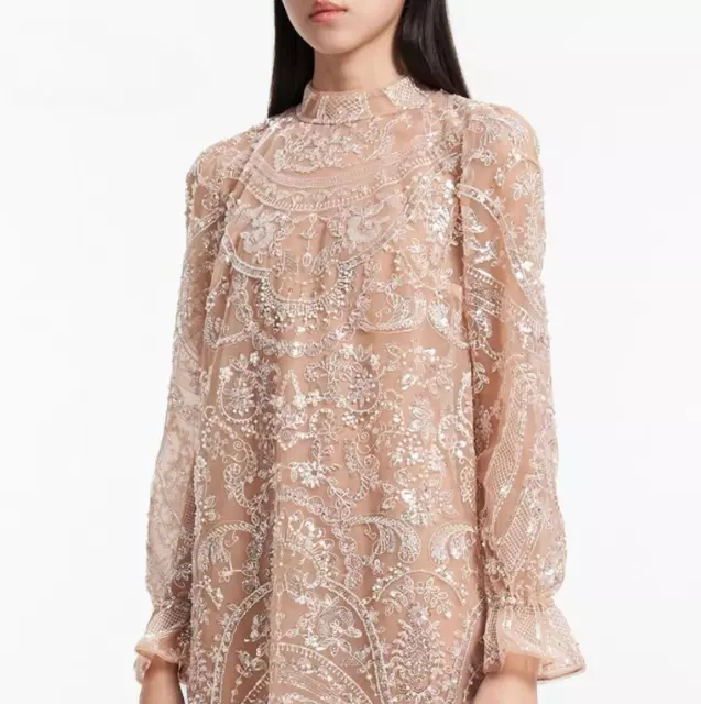 SELF-PORTRAIT Paisley Sequin Mini Dress Nude Size US4 UK8 Orig. $555 NEW 3