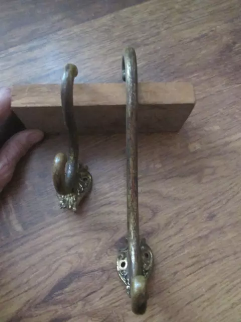 Vintage Pair Brass Hat Rack Hall Tree Double Hook  - No Screws - Big & Small