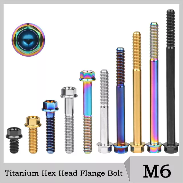 Titanium Hex Head Flange Bolt Screw Ti Gr5 M6x10 15 20 25 30 35 40 45 50 55-90mm
