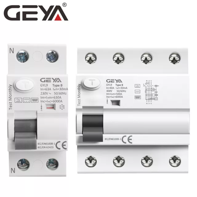 GEYA B-Typ ELCB Leistungsschalter RCCB RCD 2Pole 4Pole 40/63Amp 30/300mA 6kA