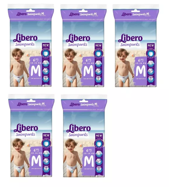 5x LIBERO SWIMPANTS PANNOLINI MARE PISCINA TG M 6 PEZZI C.U. 10-16 KG BAMBINO