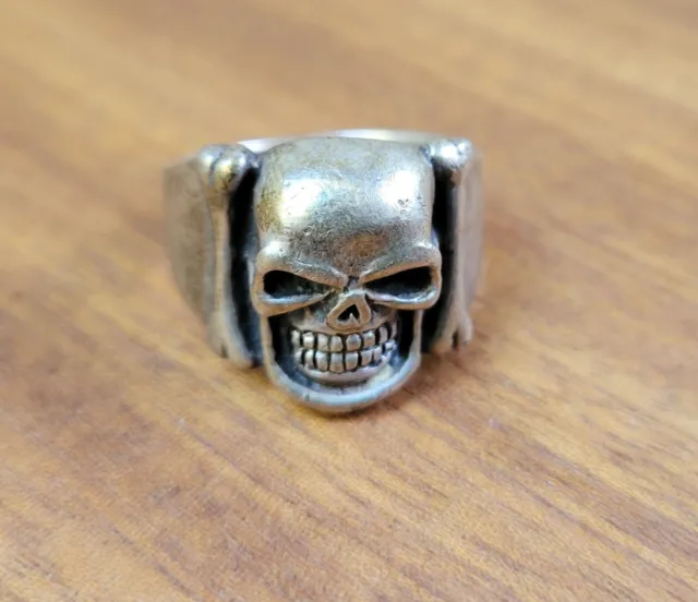 Sterling Silver 925 Skull & Bones Biker Ring Size 13