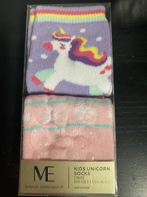 Kids Girls ME Unicorn Long Cotton Socks 2 Pairs Shoe Size 9-3.5 (5-8 Years Old)