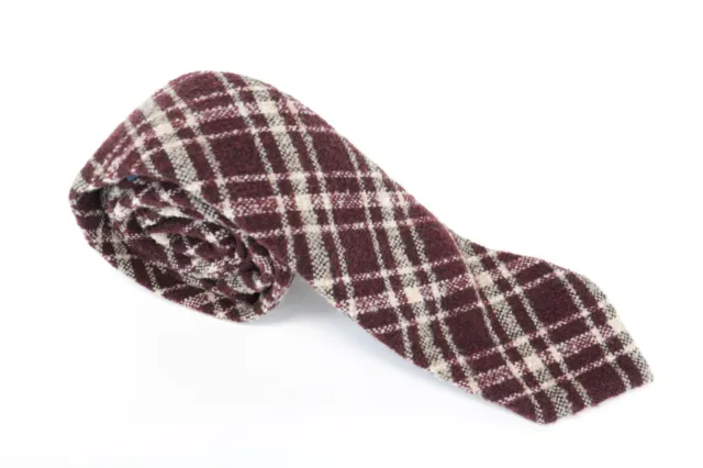 SUITSUPPLY Men Tie ~150 x 8 cm Dark Red Wool Blend Checked Pointed-End Formal