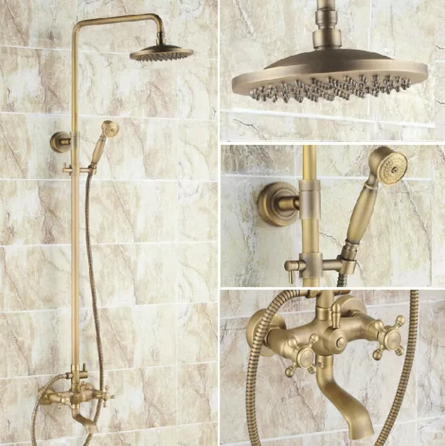 Retro Brass Bathroom Faucet Set Bathtub Rainfall/Handheld Shower Taps Kit 2rs024