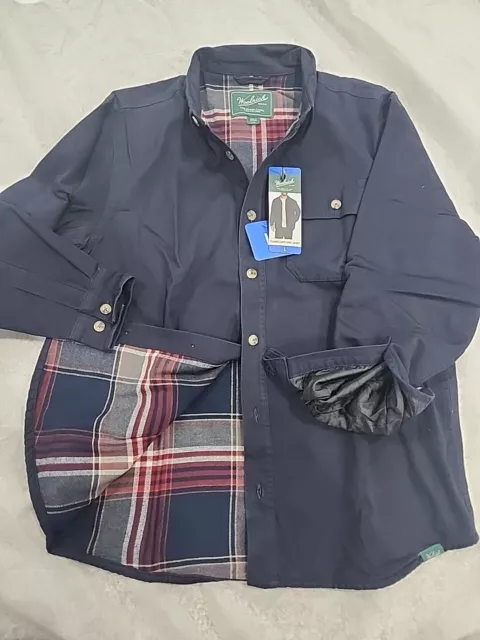 New Woolrich Flannel Lined Shirt Jacket Size Large. Color Blue. The Green Label