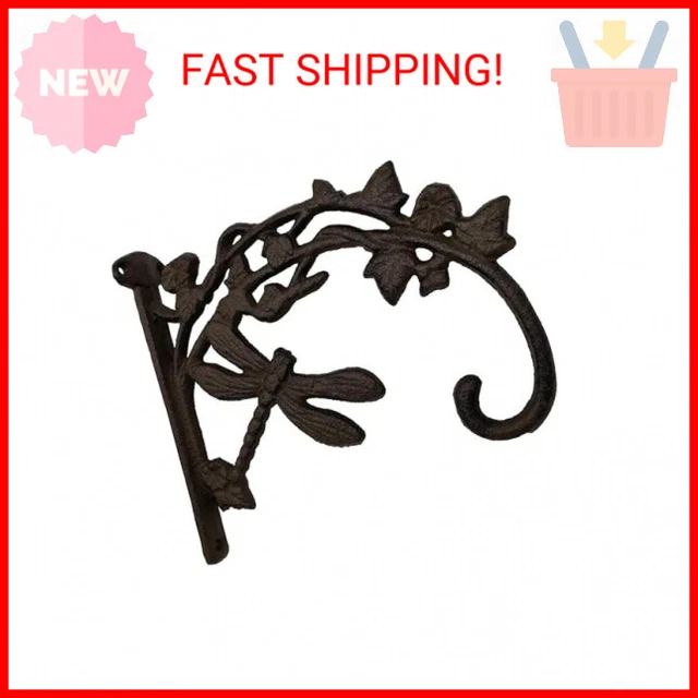 Comfy Hour 6.8" Cast Iron Wall Mount Dragonfly Bracket Plant Hanger, Dark Brown,