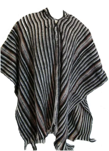 Comercio Justo Hombre 100% Lana de Alpaca Bolivia Poncho con Capucha Abrigo Gris