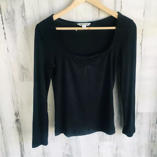 NWOT $119 Whistles  Ribbed Knit Top Sweetheart Neckline Black Tee Minimalist 4 S