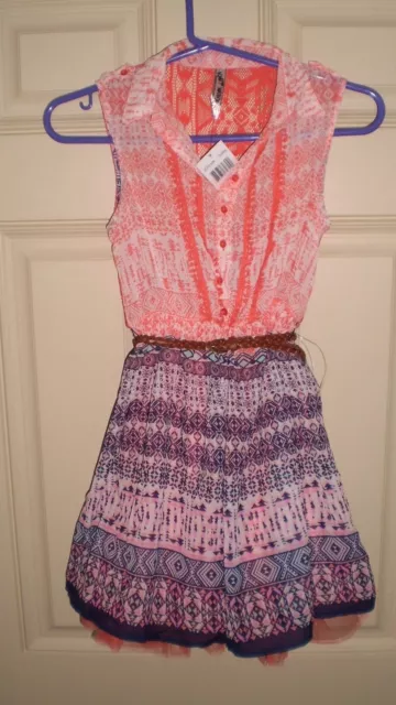 Nwt  Knit Works Girls Belted Flounce Orange & Purple  Dress Size 10