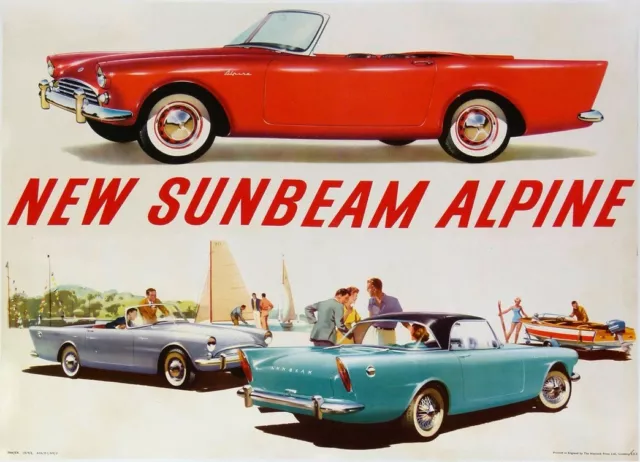 Affiche Ancienne Entoilee Automobile New Sunbeam Alpine 1960