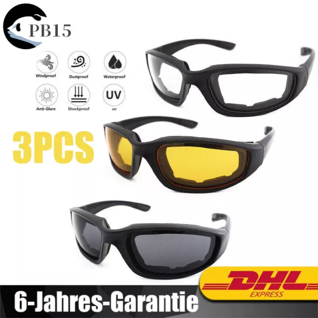 3 Stück Herren Motorrad Sonnenbrille Polarisiert oder Staubdicht Reitbrille DE