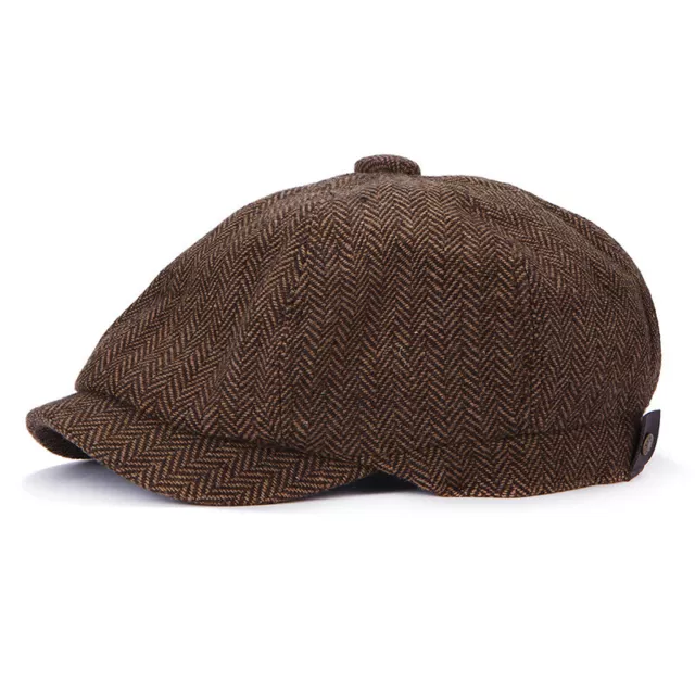 Baker Boy Hat Newsboy Flat Cap Herringbone Tweed Wolle