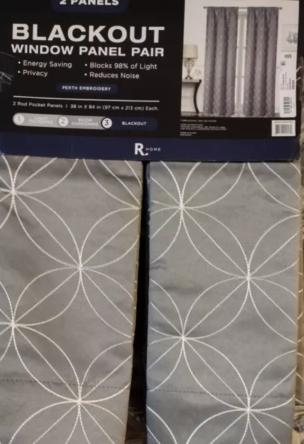 3 Pair, Embroidered Blackout Curtain, 38' x 84" JCP Perth Geo Gray White NWT