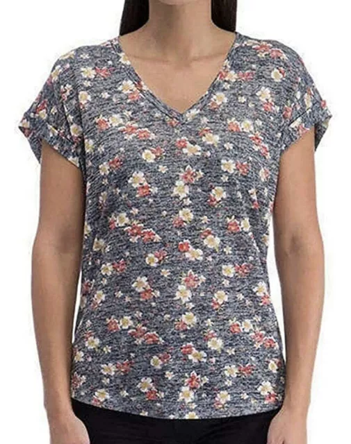 New B Collection by Bobeau Ladies’ Slub Tee Top Blouse Small S Navy Floral