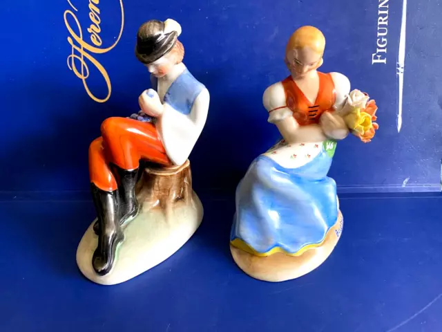 Antique Herend Porcelain Handpainted Hungarian Boy And Girl Figurines