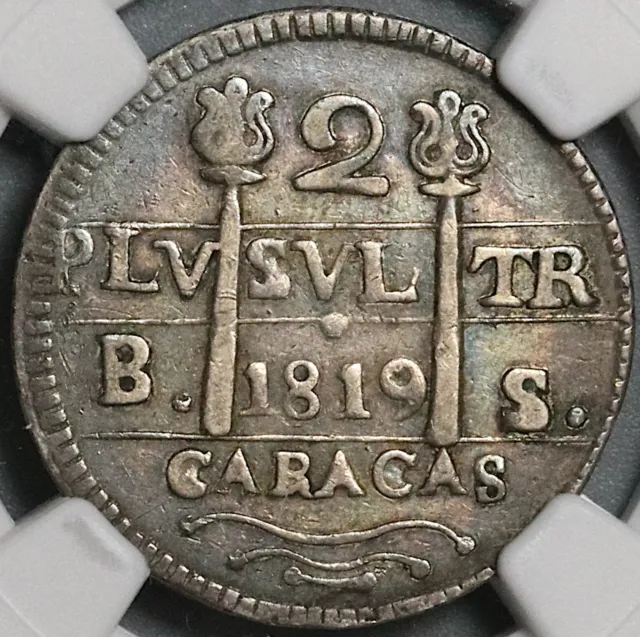 1819 NGC XF 40 Caracas 2 Reales Venezuela Royalist Silver Coin (22032302C)