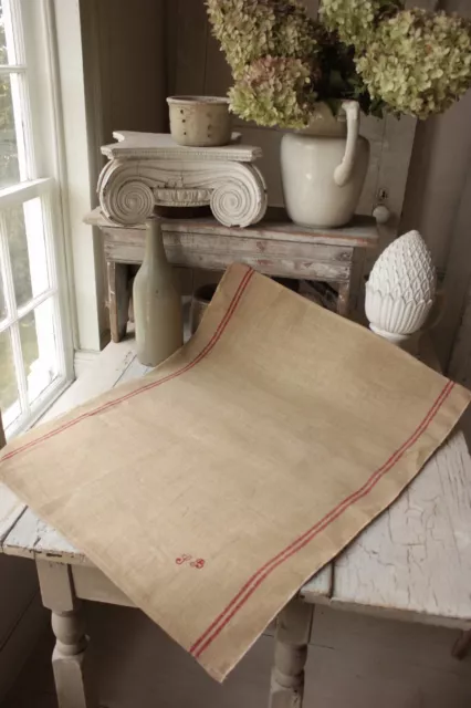 1 single French linen hemp LB monogram towel kitchen cloth unused vintage 2