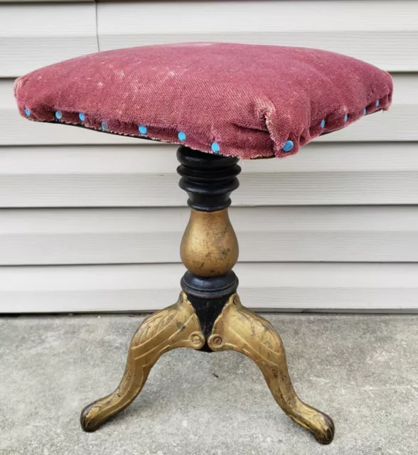 Antique Cast Iron Art Nouveau TONK Piano Stool Bench New York Chicago Victorian