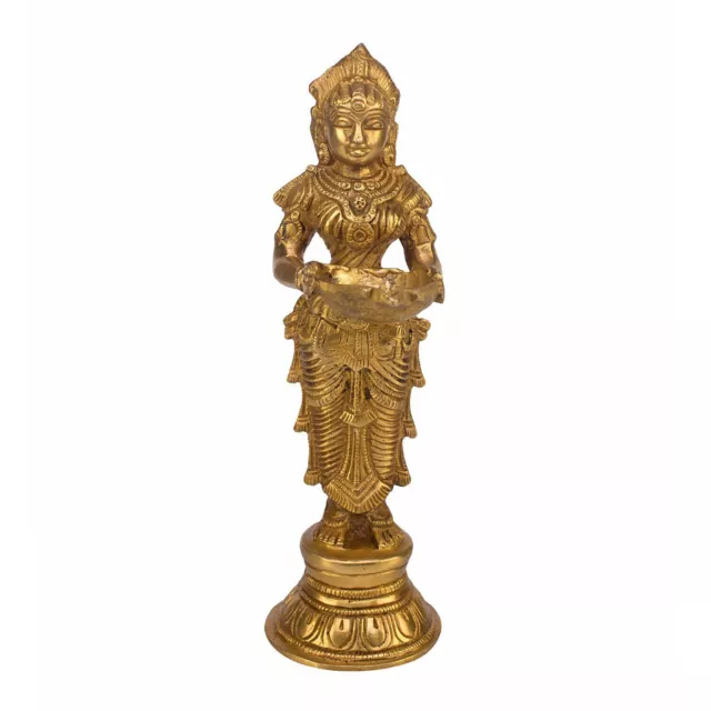 Indian Traditional Brass Devi Meenakshi Holding Diya For Home & Temple Decor