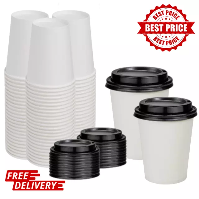 Disposable Coffee Cups White Paper Cups For Hot Drinks 8oz 12oz Reusable Lids