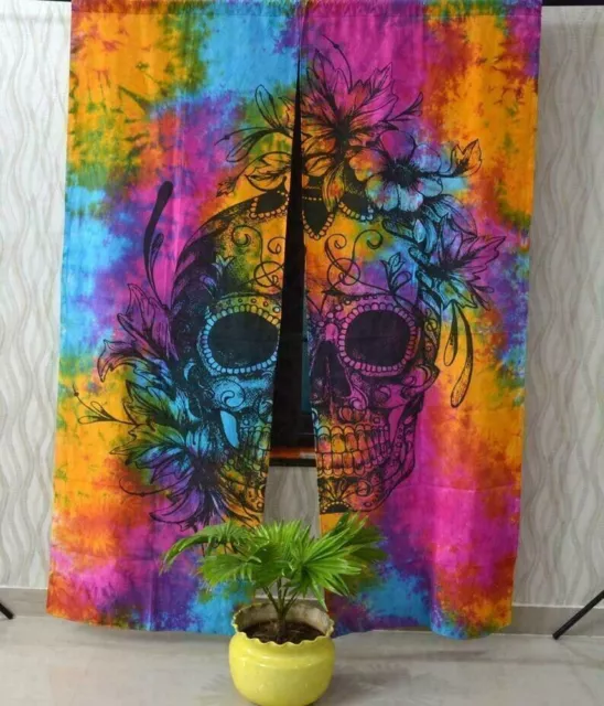 Cortina de ventana con Mandala Hippie y calavera Multicolor, Panel...