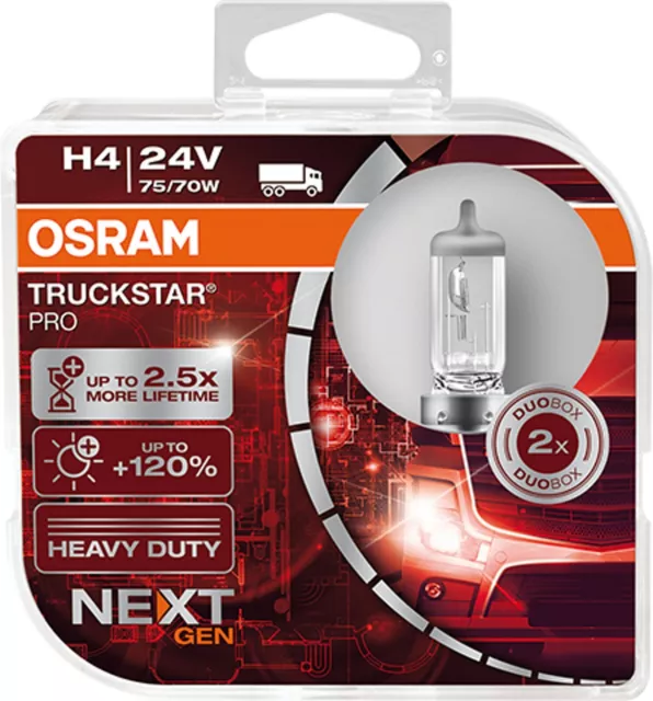 2x OSRAM H4 TRUCKSTAR PRO 24v 75/70W BULBS NEXT GENERATION APPROVED PARTNER