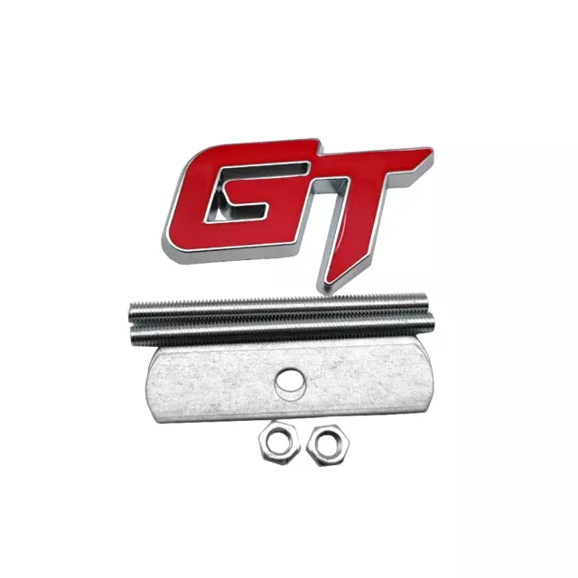 Front Mount Grille Silver & Red GT Logo Badge Grill Sport Metal Car Emblem