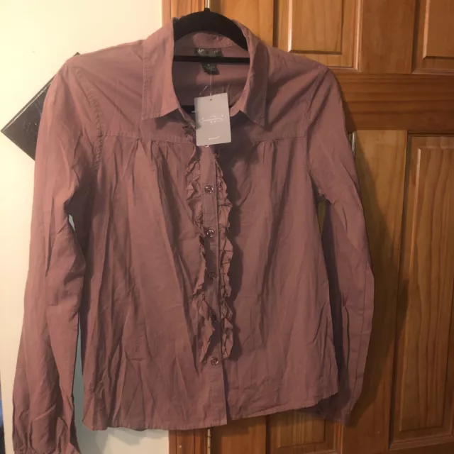 Anthropologie FEI Size 8 Top  Ruffled Long Sleeve  Blouse Brown Nwt $68