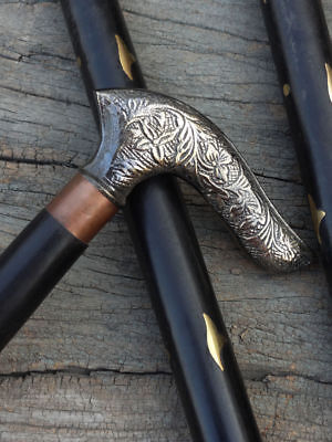 Vintage Silver VICTORIAN KNOB Handle Nautical Brass Wooden Walking Stick Cane