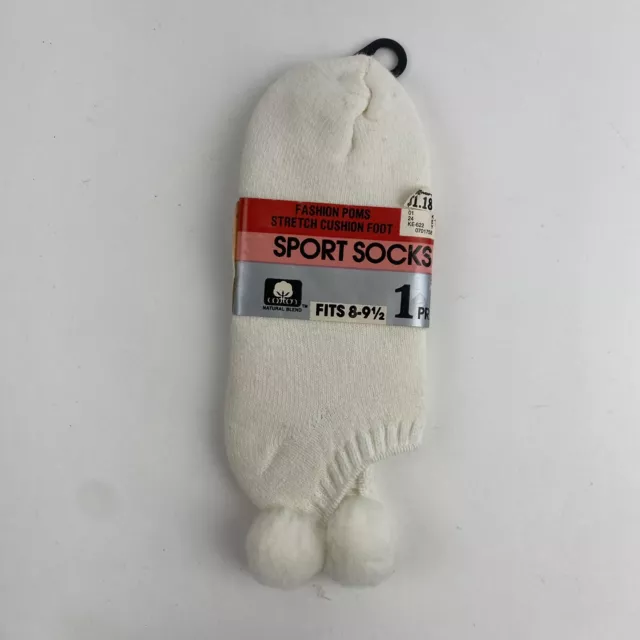 NOS Vintage Pom Pom Socks Women's Fits 8-9.5 All White Ankle Sport Sox Kmart 2