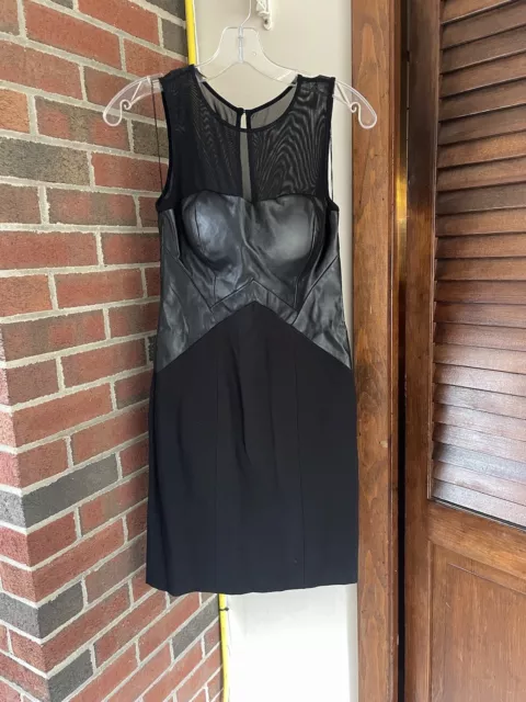 Aidan Matto women's black fabric and faux leather sleeveless dress size 2