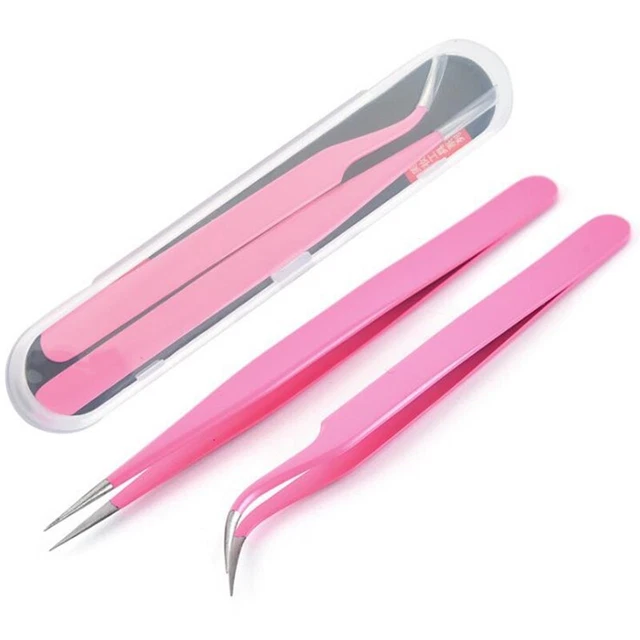 Lash Tweezers, Pack of 2 Stainless Steel Tweezers for Eyelash Extensions St O5D2