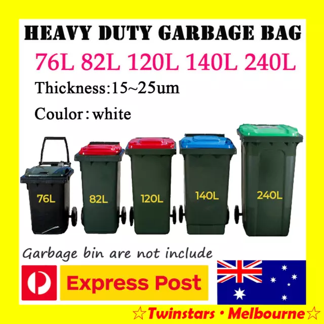 AU Heavy Duty Rubbish Bag Bin Liners Large Garbage Bags 76L 82L 120L 140L 240L