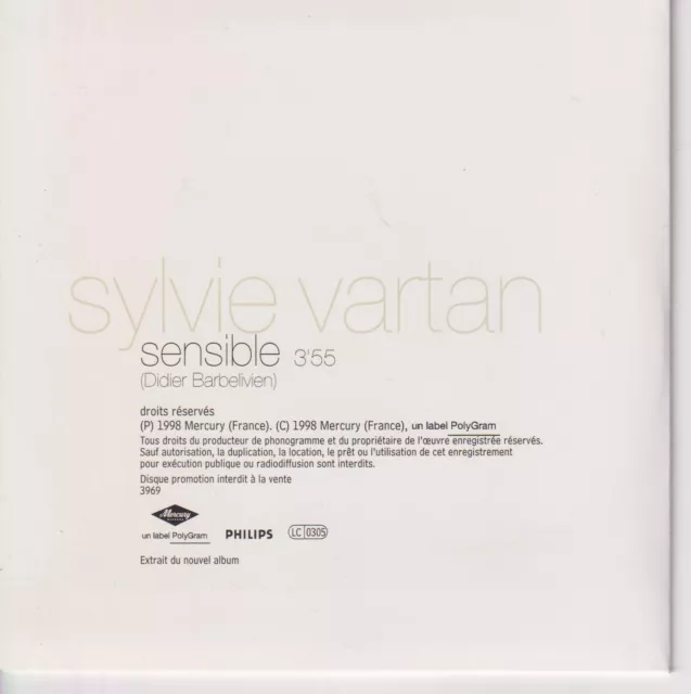 Sylvie VARTAN RARE CD Single Promo SENSIBLE 1998