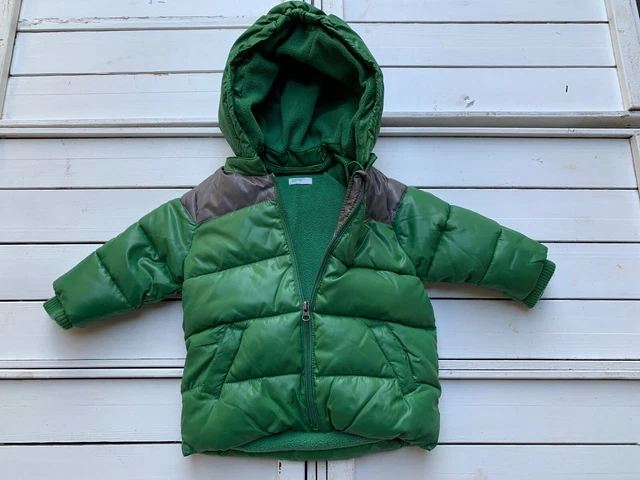 Piumino Bambino Benetton 6-9 Mesi 68Cm Verde Con Cappuccio Autunno Inverno Caldo