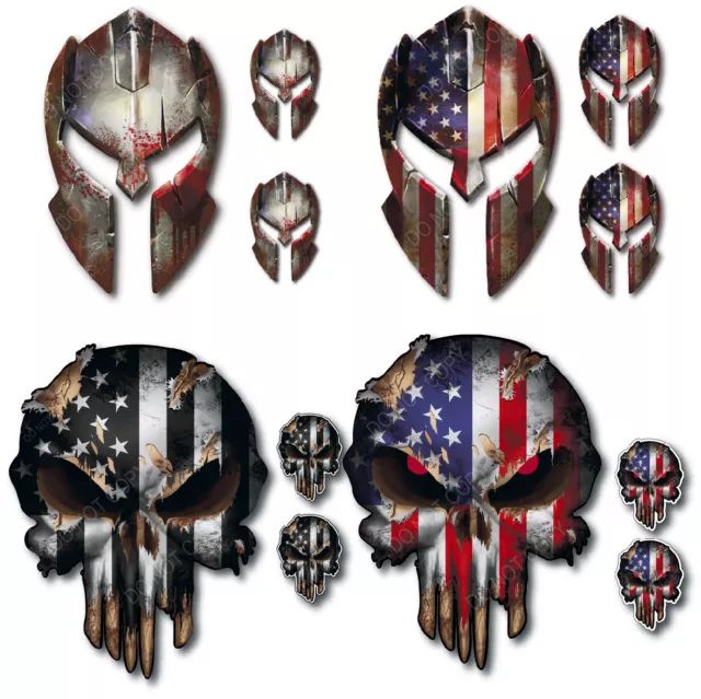 American Flag Spartan Helmet Skull Decal Sticker Molon Labe Sniper Military 3M