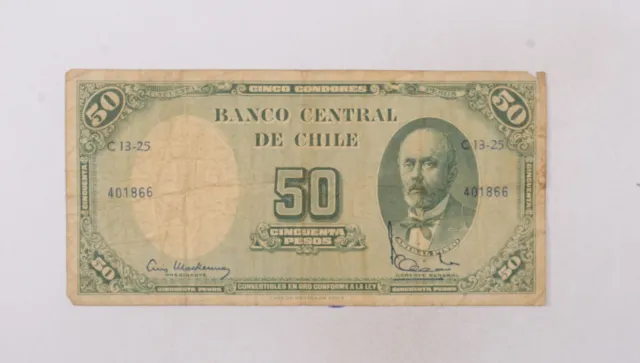 CrazieM World Bank Note - 1960 Chile 50 Pesos - Collection Lot m684