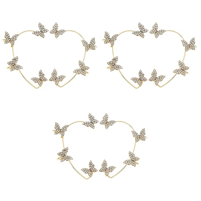 3 Pairs Butterflies Cuffs Summer Ear Cuffs Rhinestone Ear Cuffs Prom Jewelry