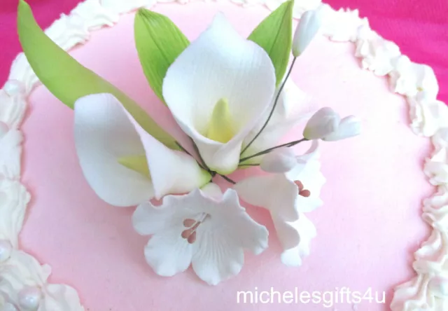 Pasta de goma azúcar calla hojas flores blancas decoración de pasteles flores