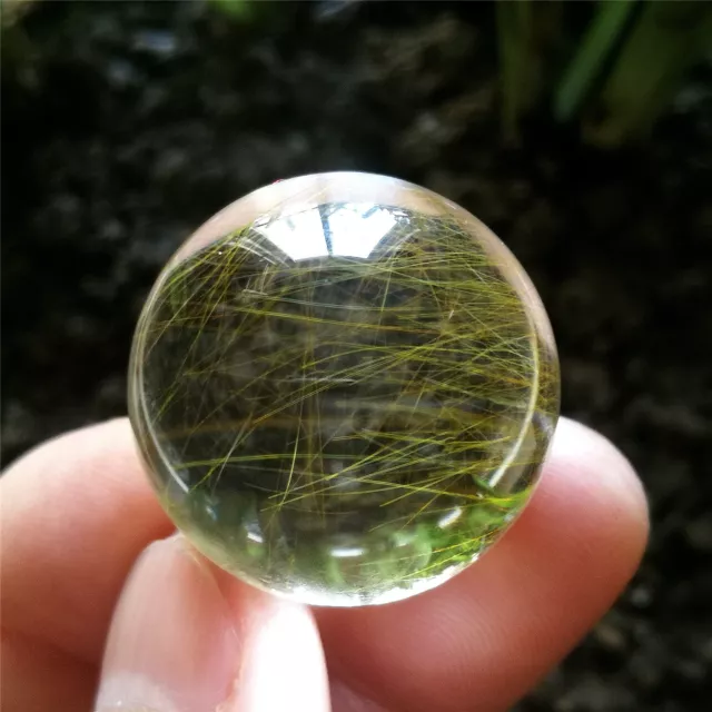 25.5g 26mm Water Clear Sphere Natural Golden Hair Rutilated Quartz Crystal Ball
