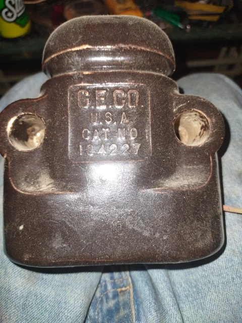 Antique GE General Electric Brown Glazed Porcelain Ceramic Insulator Pat. 1903