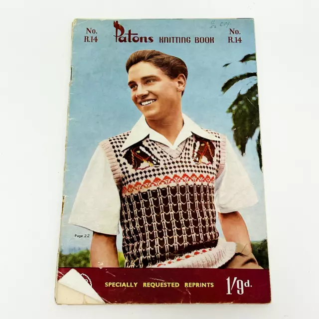 Patons Knitting Book No. R.14 Mens Vintage Knitting Patterns Jumpers Vests 2