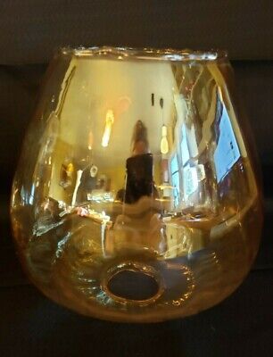 Vintage Light Amber Opalescent Glass Ribbed Swirl Globe Lamp Shade