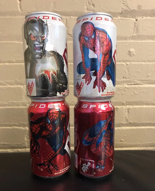 DR PEPPER SPIDER-MAN Movie Promo Soda Cans Tobey Maguire Opened 