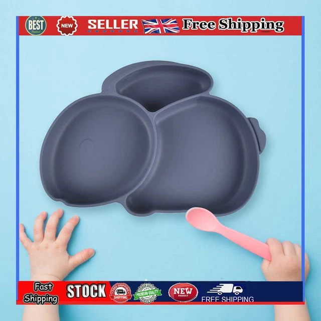 Platos de dibujos animados para niños platos de silicona para alimentación de bebés cubiertos para bebés (azul marino)