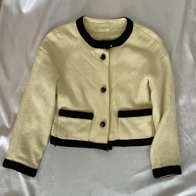 VINTAGE 1990S YELLOW tweed Chanel cropped Jacket 38 40 medium